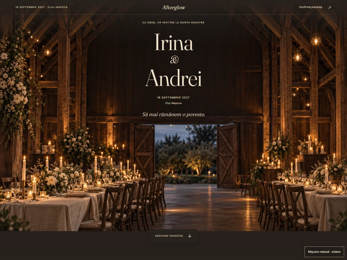 Previzualizare pentru invitația Barn, varianta Afterglow