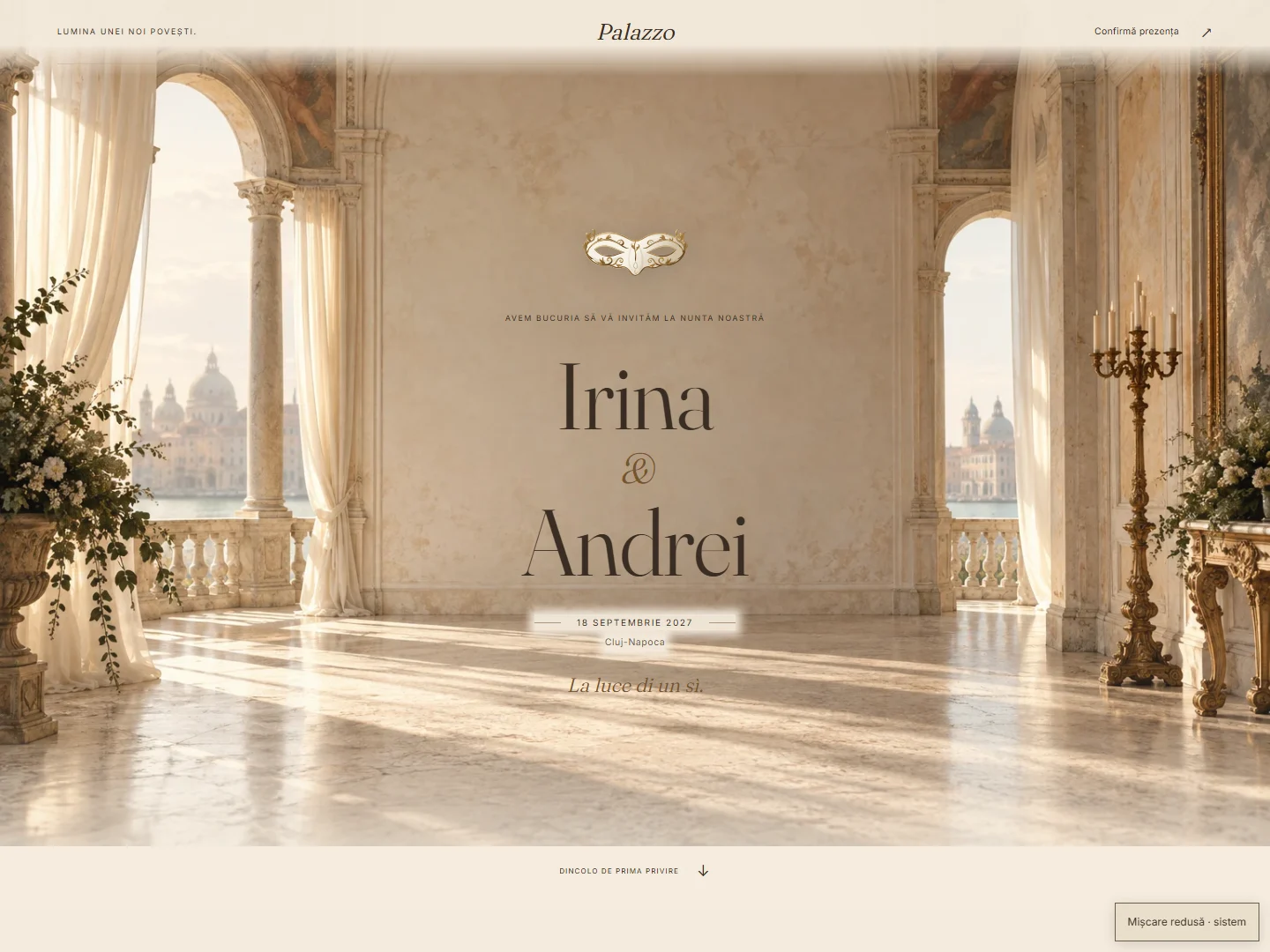 Previzualizare pentru invitația Bal venețian, varianta Palazzo