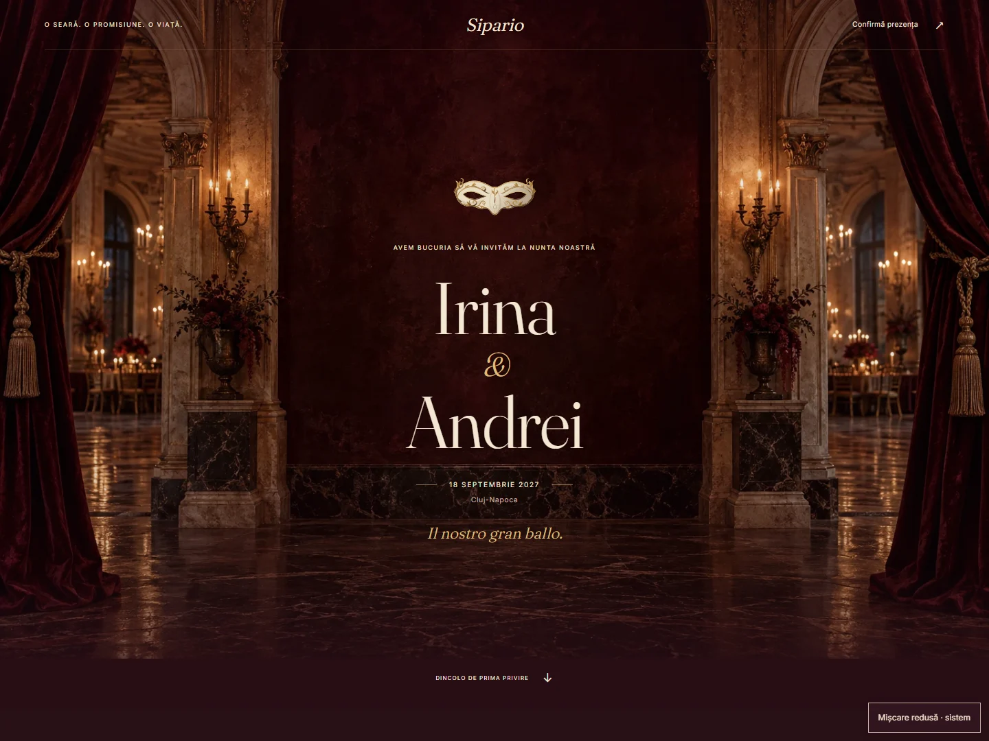 Previzualizare pentru invitația Bal venețian, varianta Sipario